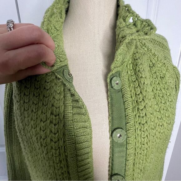 Sundance Long Button Front Chunky Knit Cardigan Green Size Small Petite Wool - Picture 5 of 6